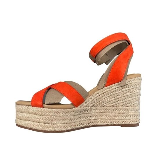 Vince Camuto Womens Orange Suede Espadrille Platform Wedge Sandals Sz 9 New - Picture 3 of 8